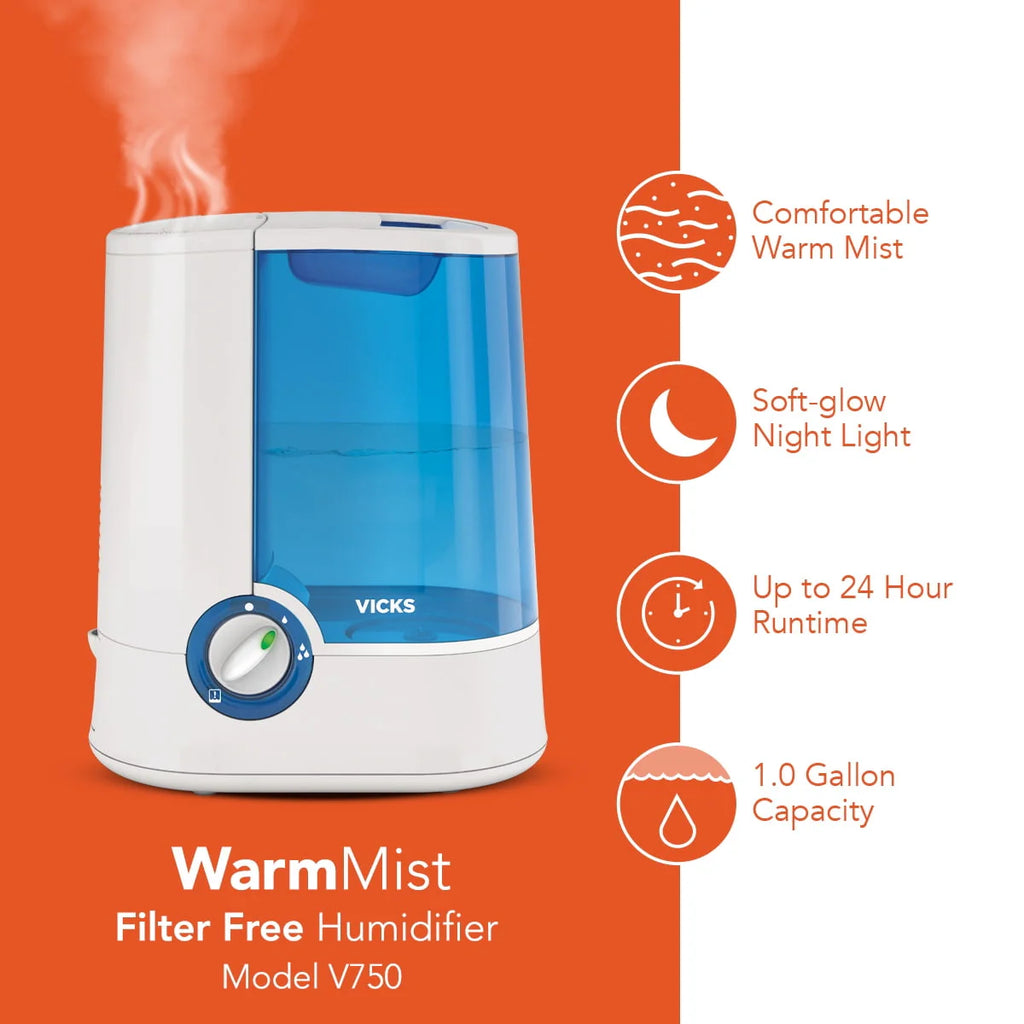 Vicks Warm Mist Humidifier V750, Blue X46691