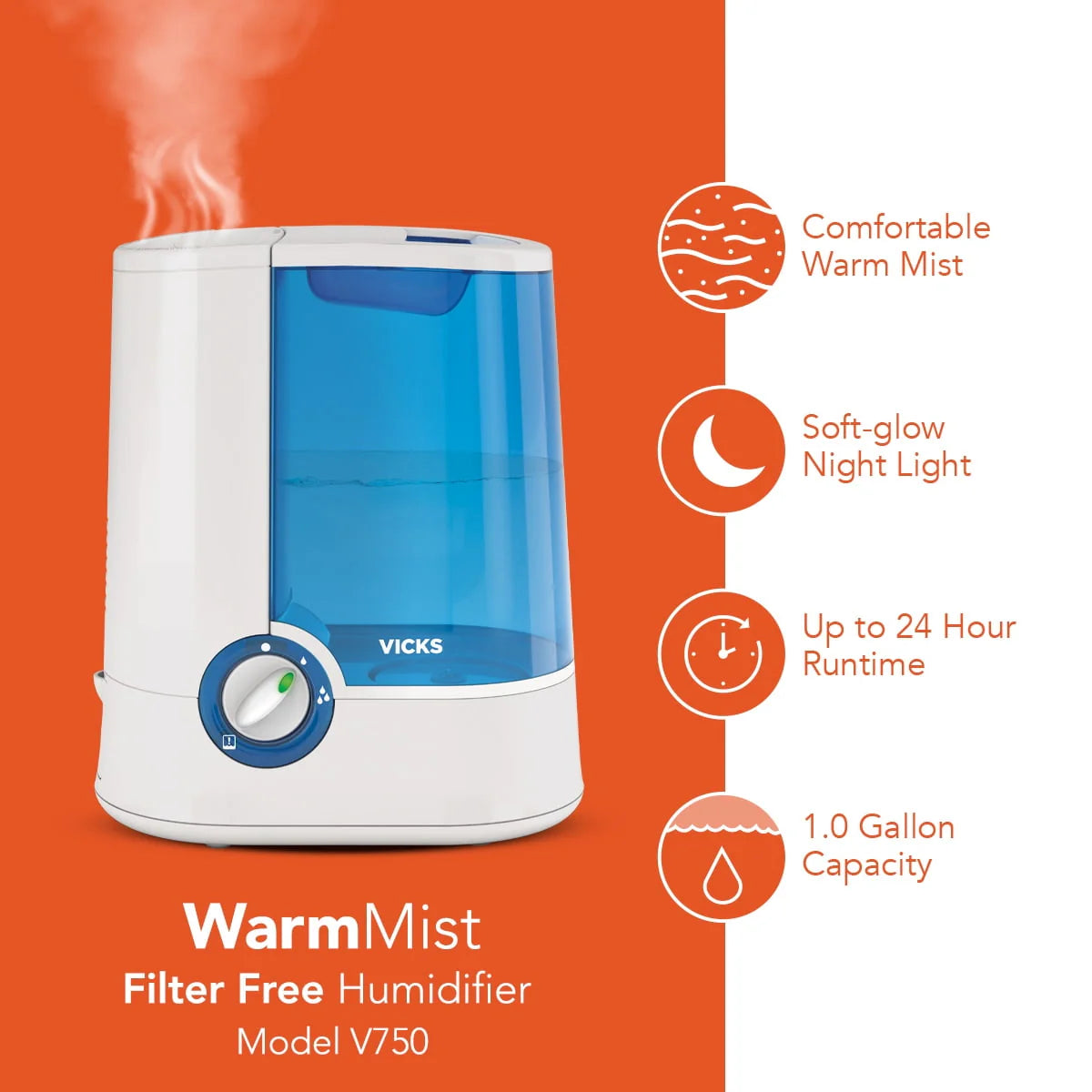 Vicks Warm Mist Humidifier V750, Blue X46691