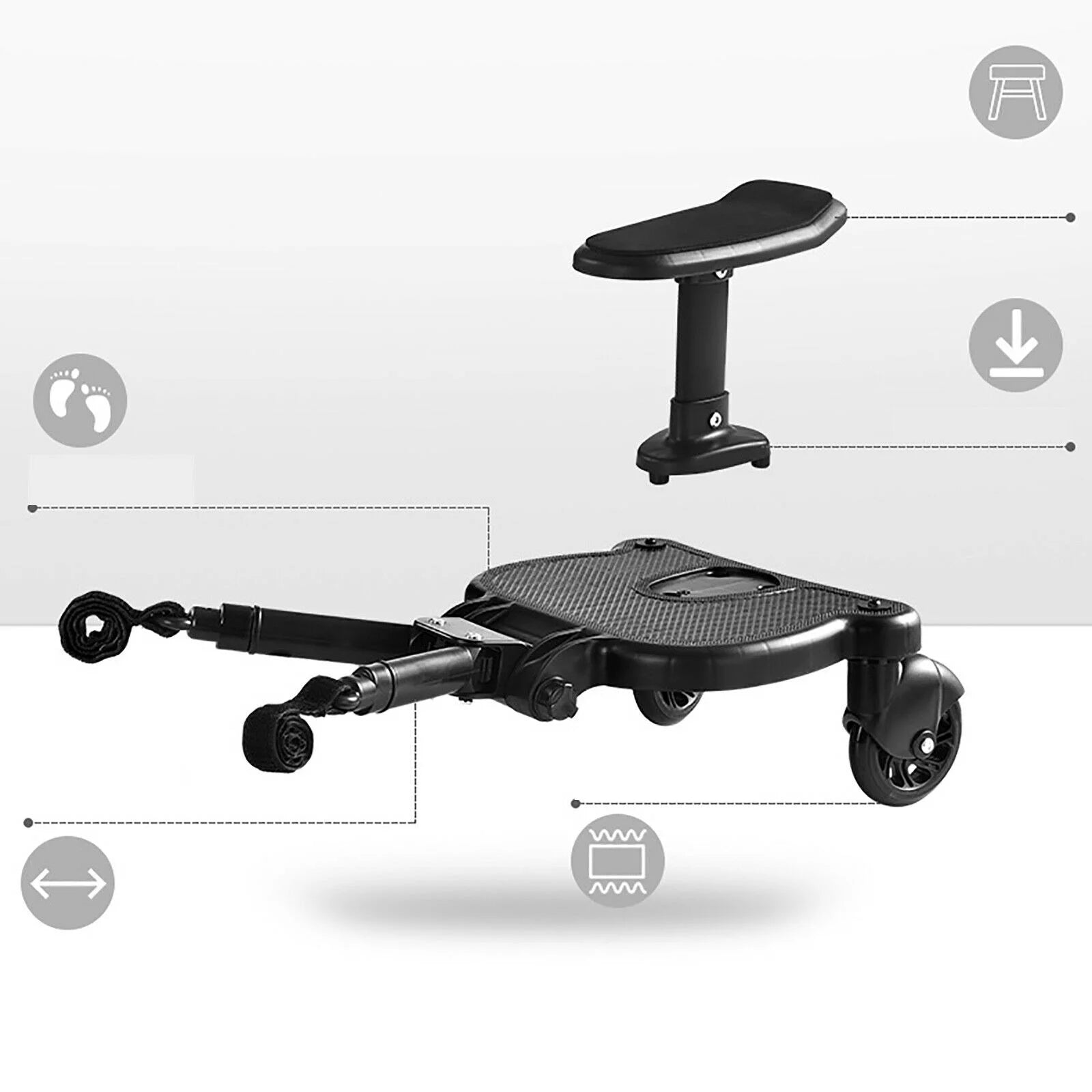 TOOL1SHOoo Universal 2-in-1 Stroller Ride Board with Detachable Seat W77866