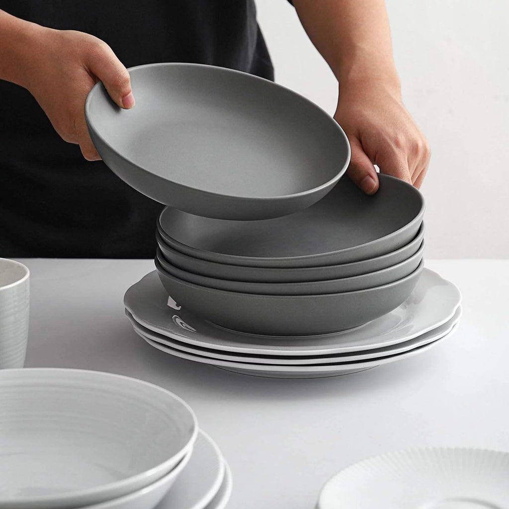 YHY Pasta Bowls Set of 6, Ceramic Soup Bowls 30 oz, Grey Matte N6460