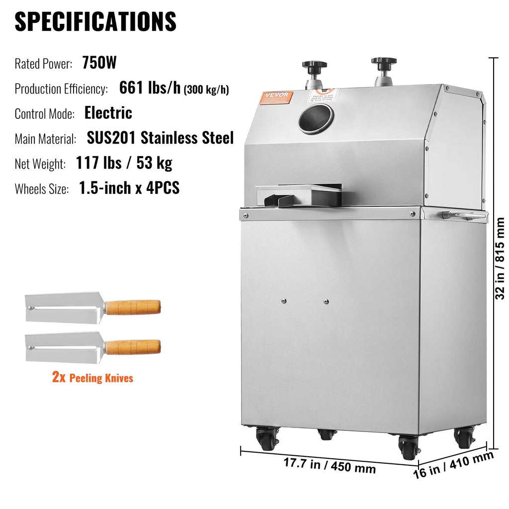 SKYSHALO 750W Electric Sugar Cane Juicer with 3 Rollers L54889