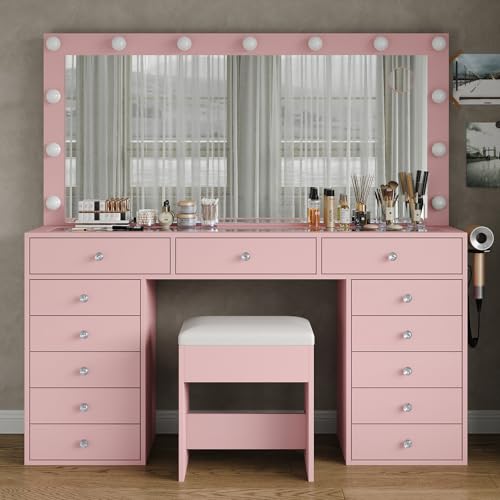 55" Vanity Desk with Charging Station and Lighted Mirror, Black Z765