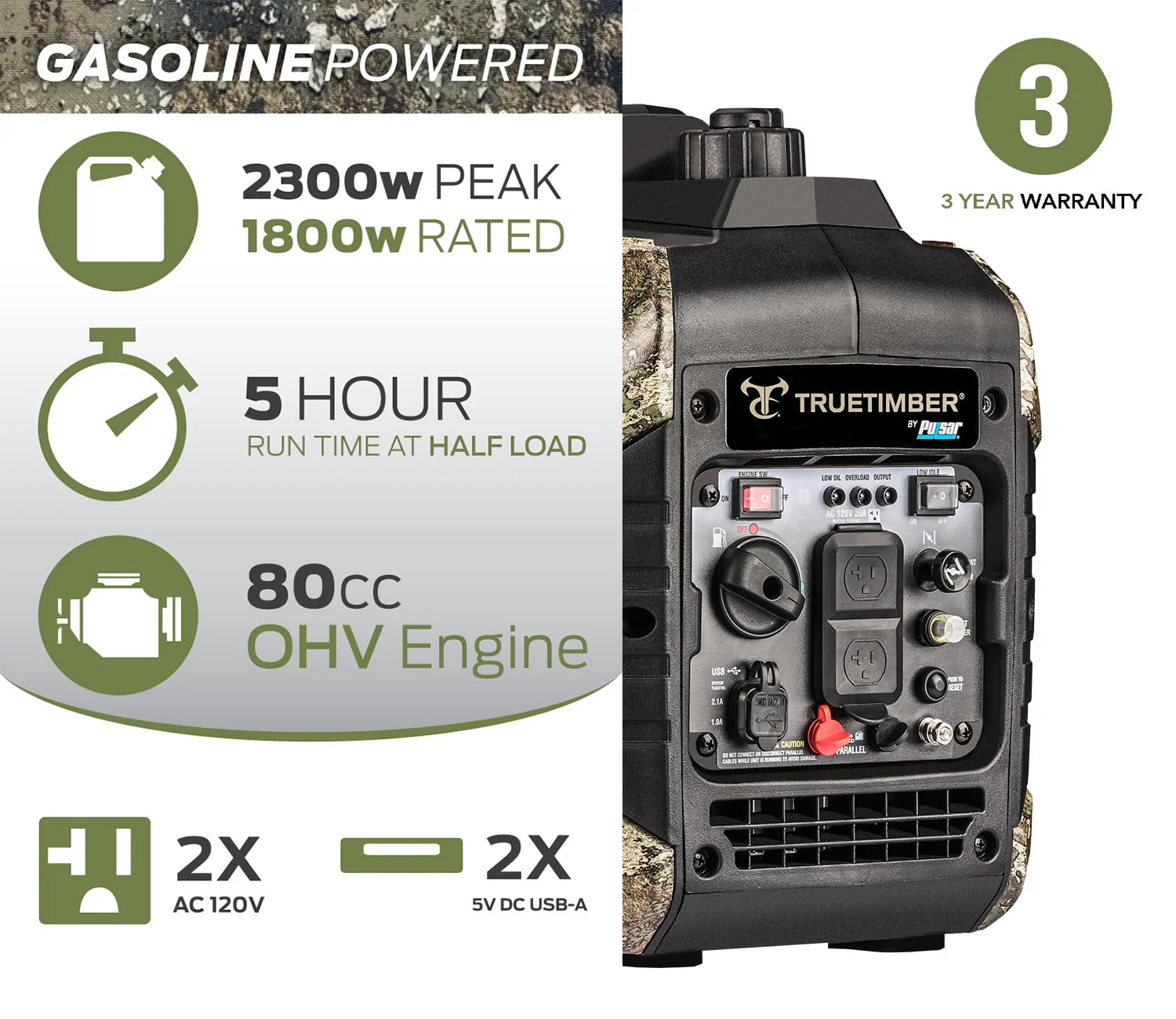 Truetimber 2300-Watt Super Quiet Gasoline Inverter Generator by Pulsar O781502