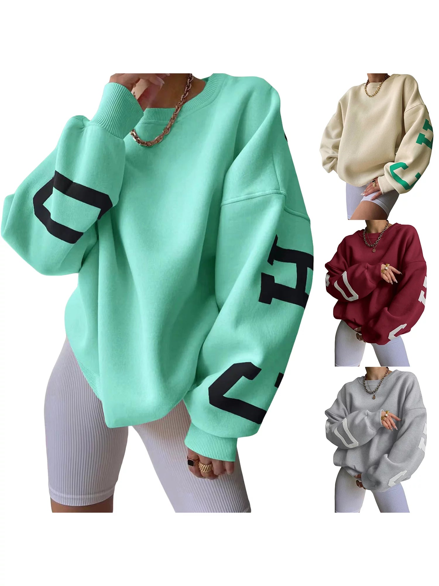 wybzd Women Y2K Oversize Chicago Letter Graphic Sweatshirt I74253