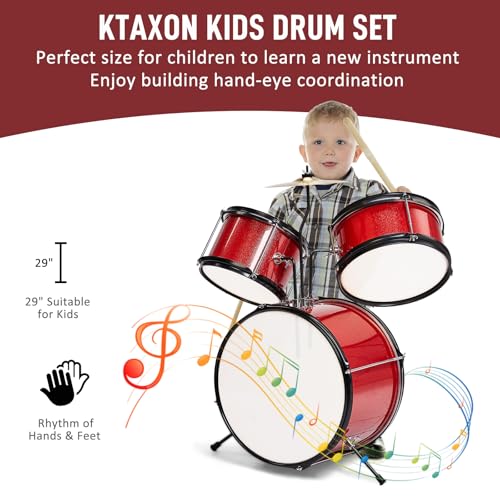 Ktaxon 3-Piece Kids Drum Set with Throne Stool, Pedal & Drumsticks, Black L8657