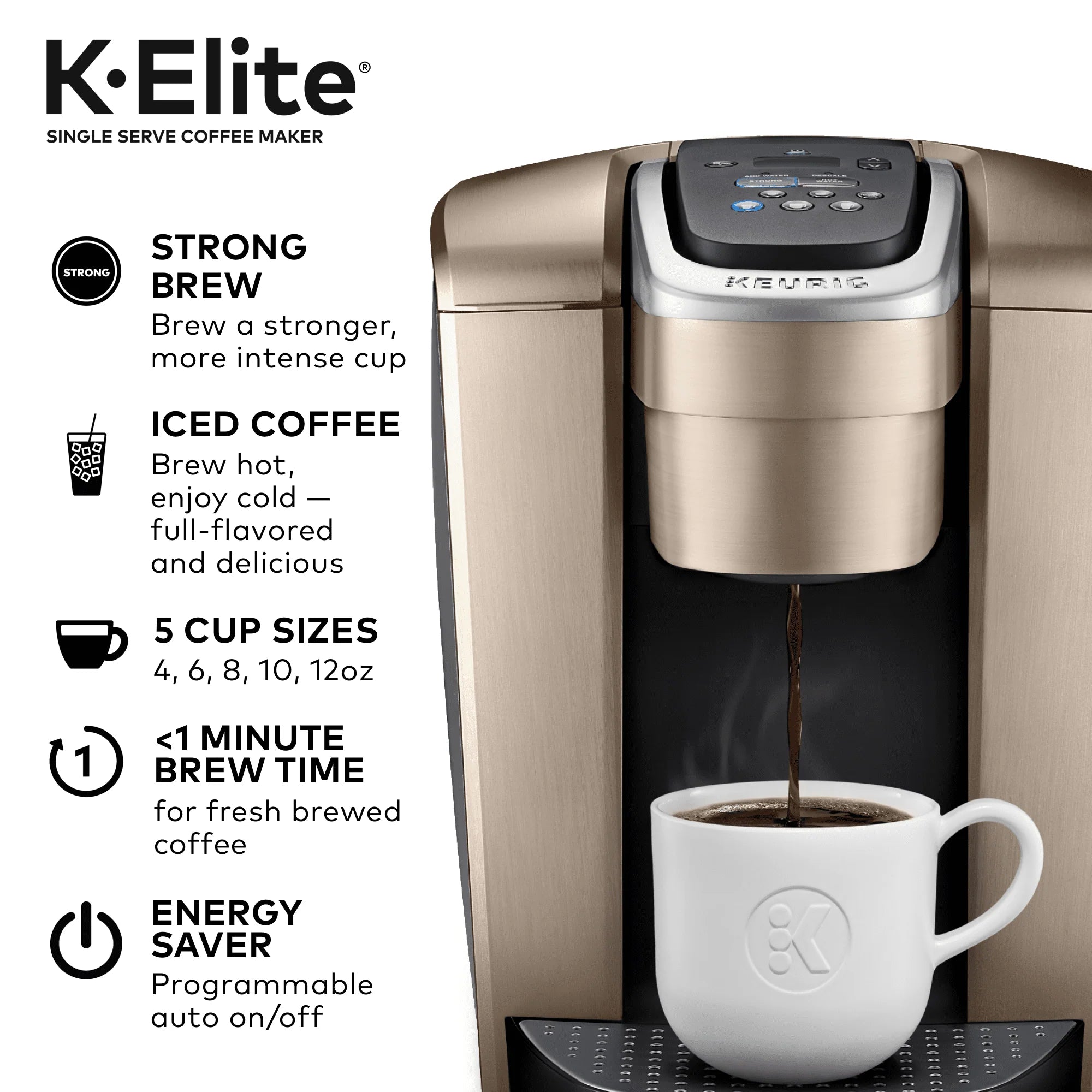 Keurig K-Elite Single-Serve K-Cup Pod Coffee Maker, Brushed Silver E378947