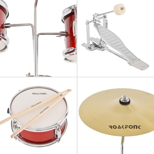 3 Piece Kids Drum Set with Throne, 14'' Bass Drum, Adjustable Seat W12582