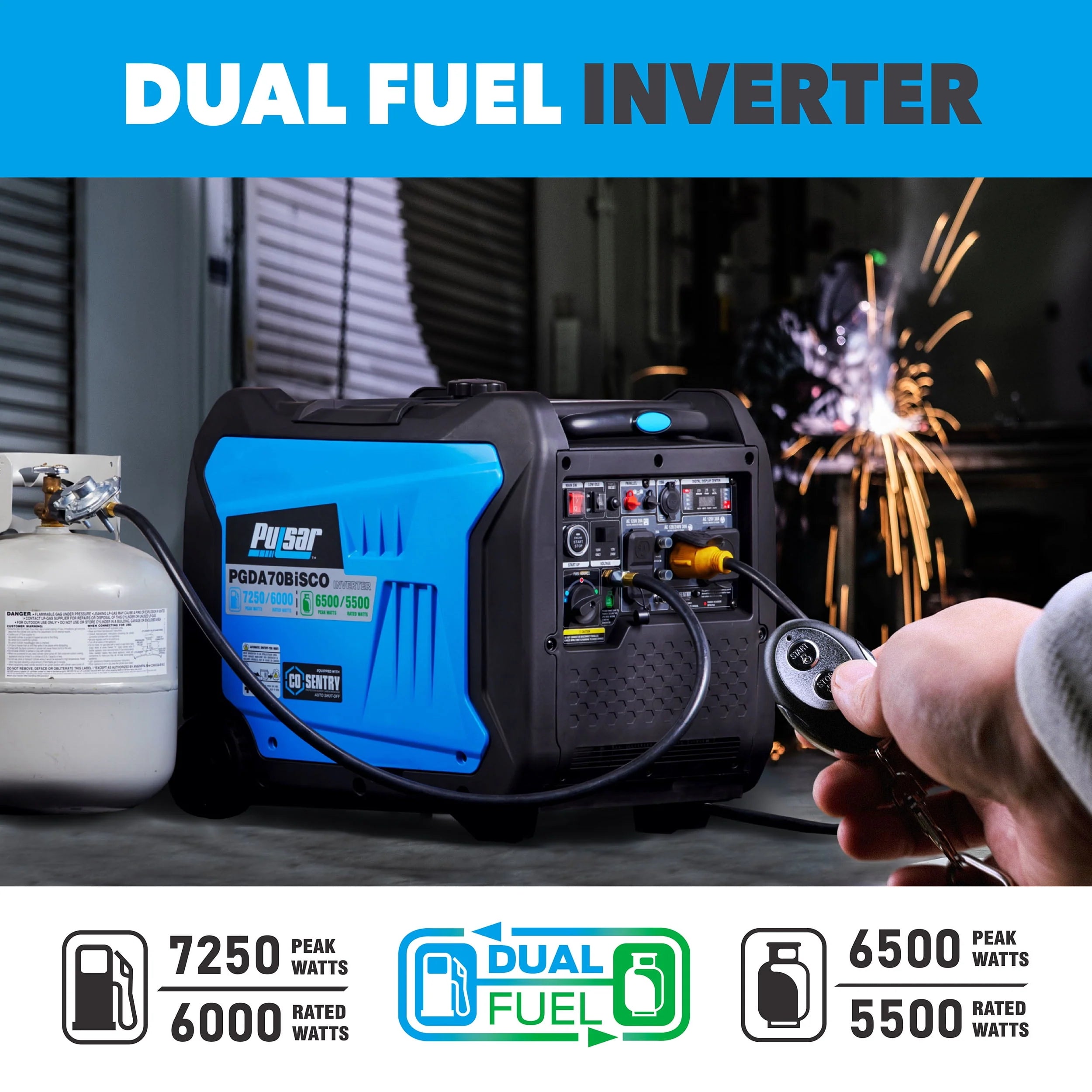 Pulsar 7,250 Watt Dual Fuel Inverter Generator with Remote Start Z9256