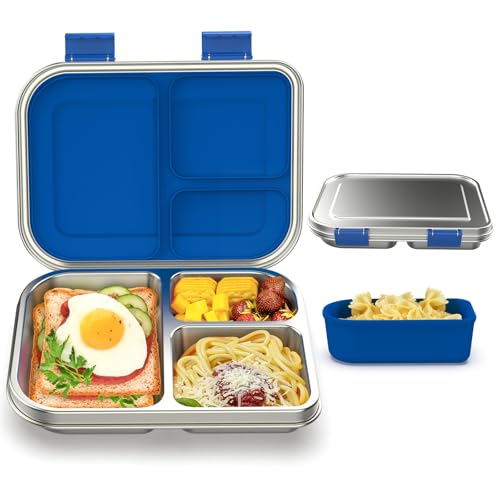 Stainless Steel Bento Box for Kids, 3 Compartments, Leak Proof, Dishwasher Safe, Pink A5921