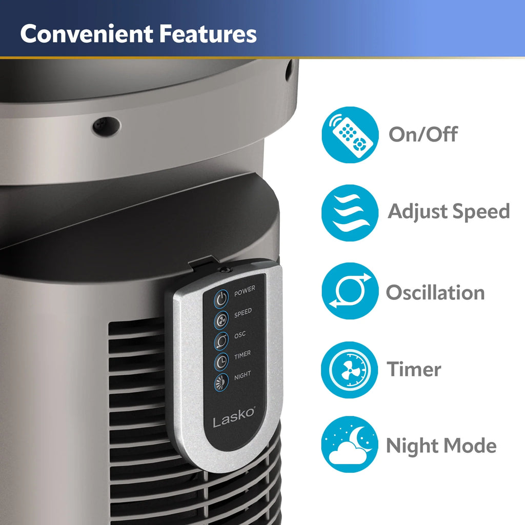 Lasko 42 Wind Curve Tower Fan with Remote, Gray/Brown U59088