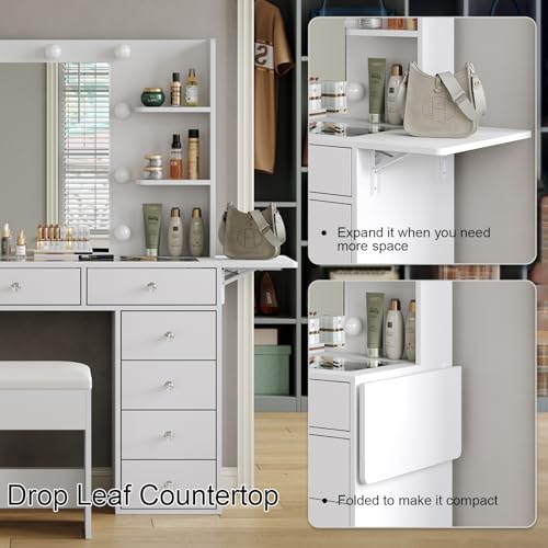 55" Vanity Desk with Charging Station and Lighted Mirror, Black Z765