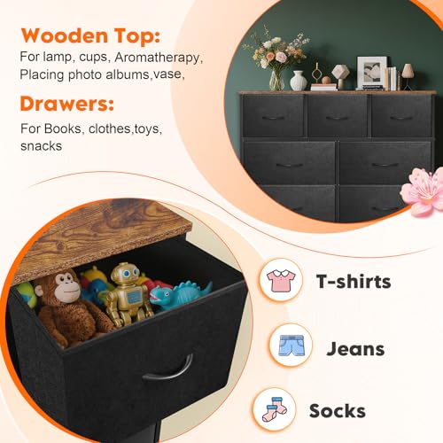 9 Drawer Dresser for Bedroom, Charcoal Black Fabric Storage Chest K84969