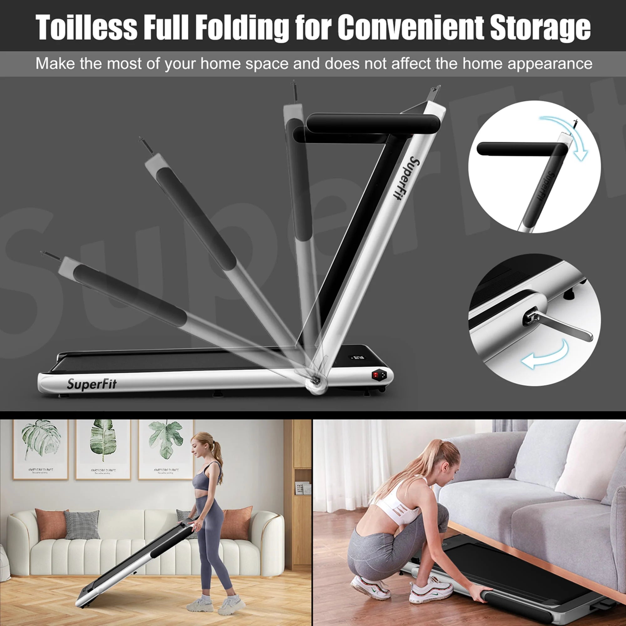 SuperFit 2 in 1 Folding Treadmill with APP Control Speaker Black D991