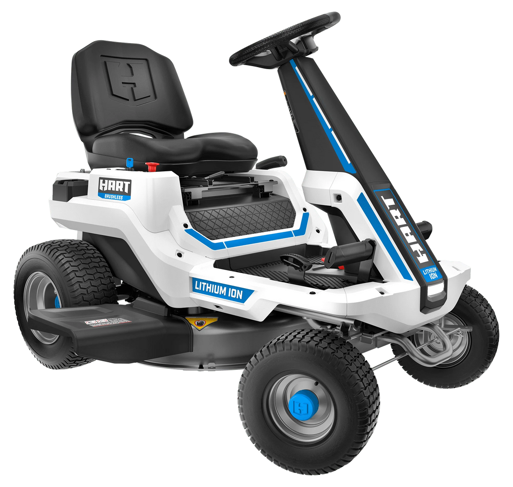 HART 80-Volt 30-inch Lithium-Ion Riding Lawn Mower Kit with Super Charger D621388