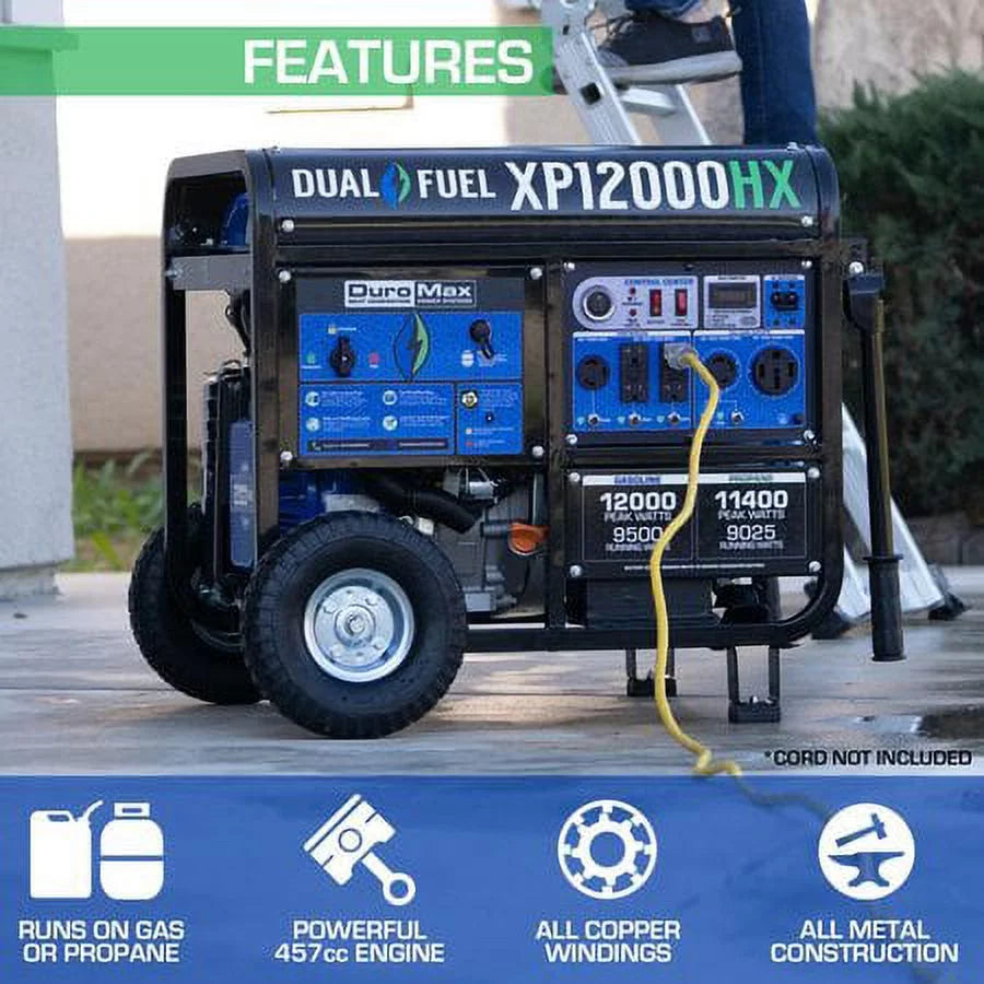 DuroMax-XP12000HX Dual Fuel Portable Generator 12000 Watt Y9393
