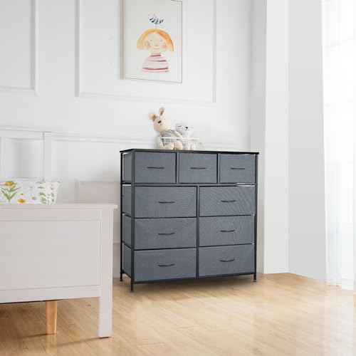 9 Drawer Dresser for Bedroom, Charcoal Black Fabric Storage Chest K84969