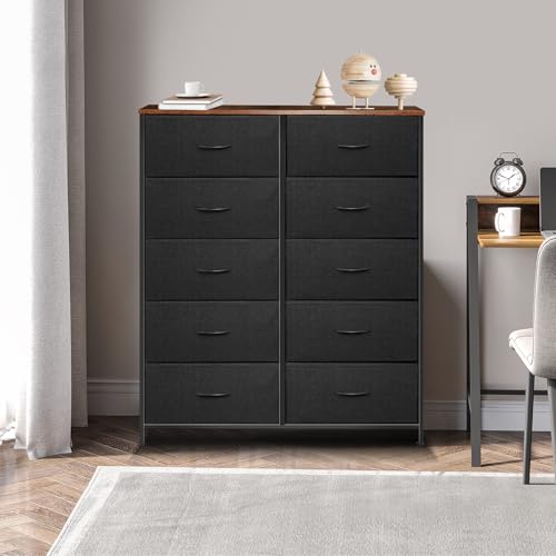 9 Drawer Dresser for Bedroom, Charcoal Black Fabric Storage Chest K84969