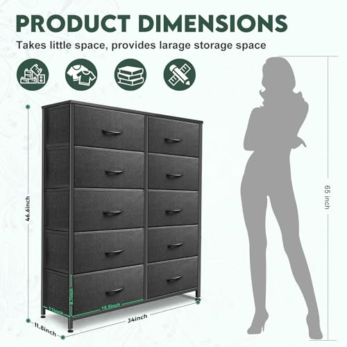 9 Drawer Dresser for Bedroom, Charcoal Black Fabric Storage Chest K84969
