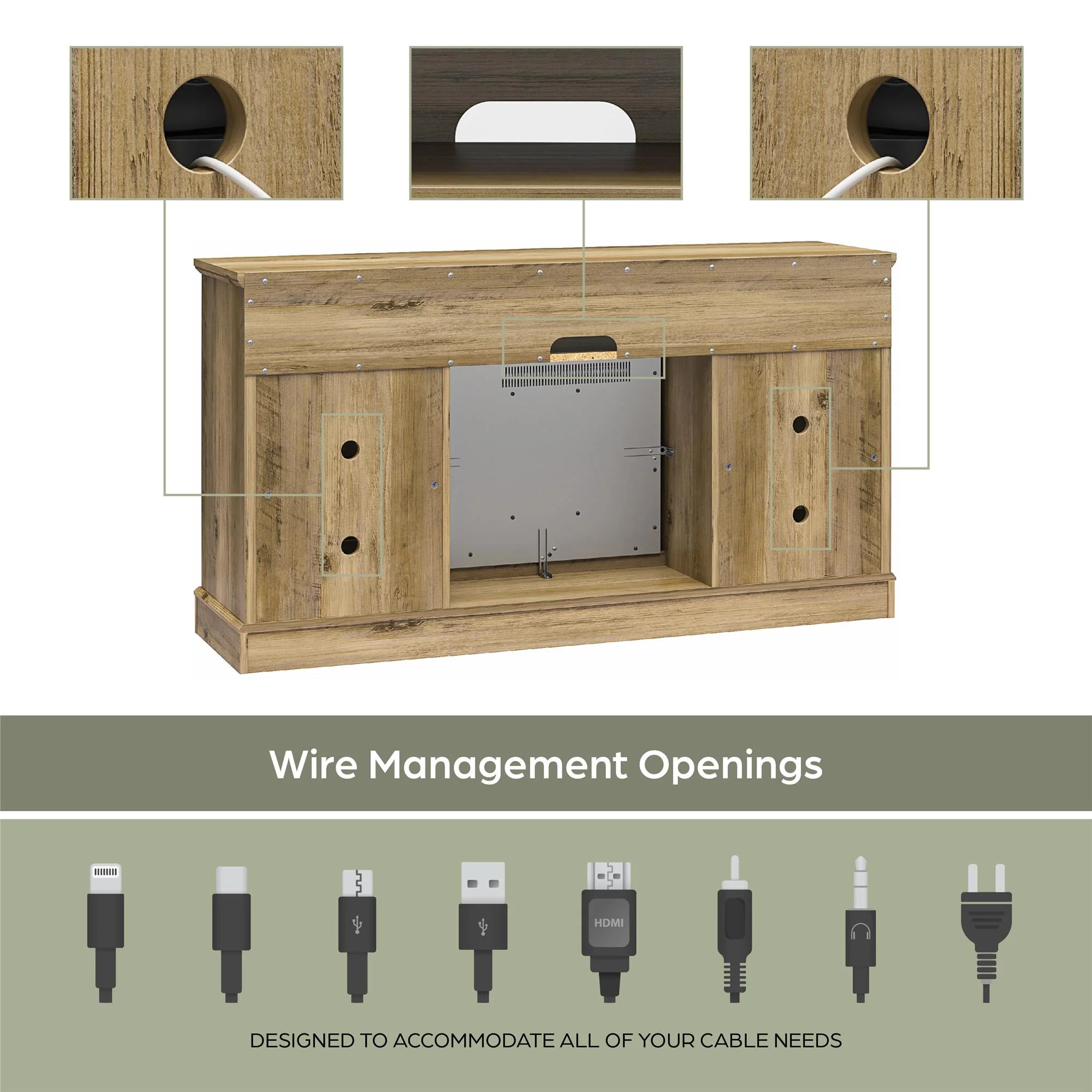 Ameriwood Home Ashton Lane Electric Fireplace TV Stand for TVs up to 65, Black Oak D206311