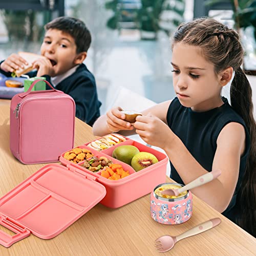 Bento Lunch Box for Kids with 5 Compartments and Thermos, Blue Dinosaur G749