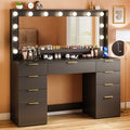 White Vanity Desk with Large Mirror and Lights I322