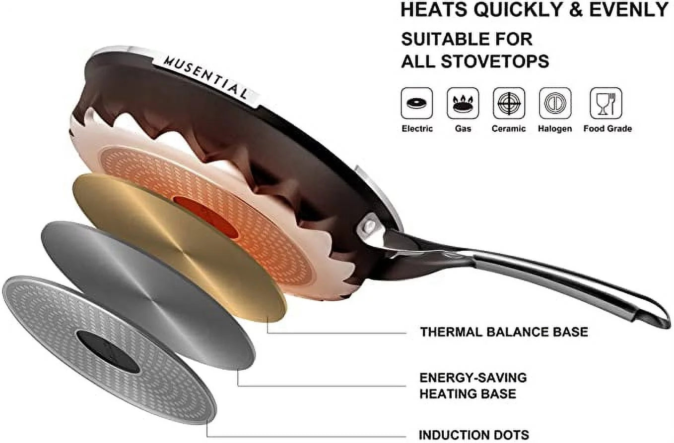 MUSENTIAL 10" Non-stick Frying Pan with Glass Lid, Black J593