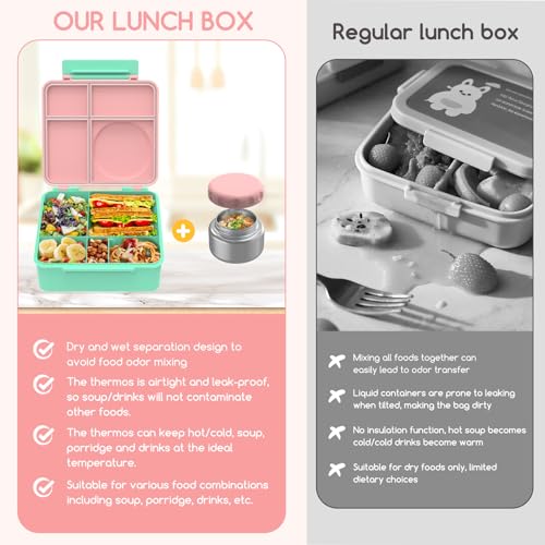 Bento Box for Kids - Leak-Proof Lunch Box with Insulated Thermos Food Jar, Blue O585527