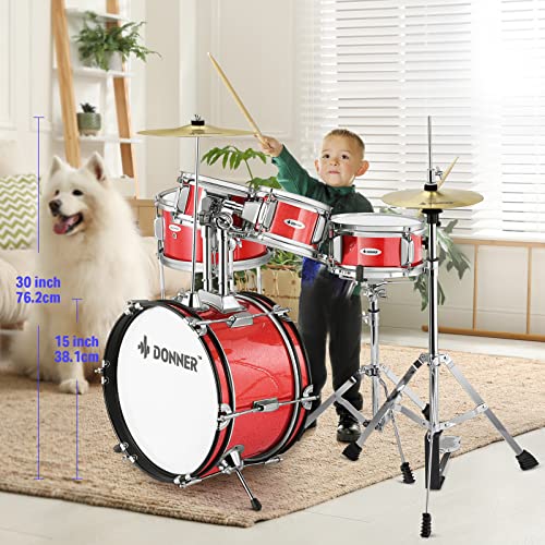 Donner 5-Piece Kid Drum Set for Beginners, 14 Inch Full Size, Metallic Black H8038