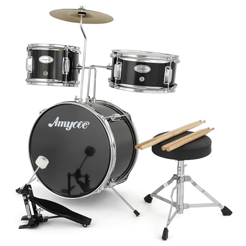 3 Piece Junior Drum Set with Cymbal and Drumsticks, Black X842152