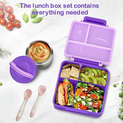 Bento Lunch Box Set for Kids with Soup Thermo, Leak-Proof, 4 Compartment, Black W97698