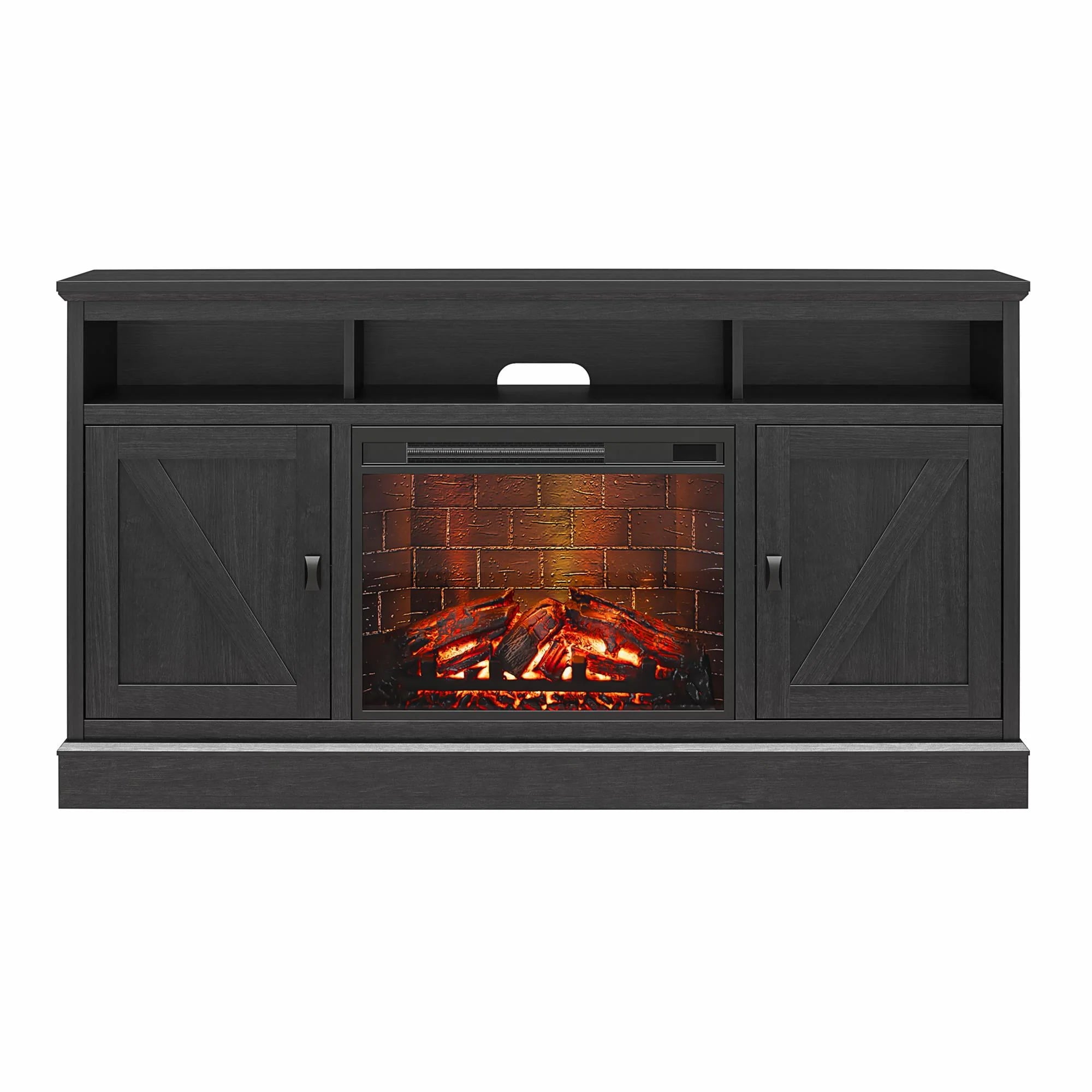 Ameriwood Home Ashton Lane Electric Fireplace TV Stand for TVs up to 65, Black Oak D206311