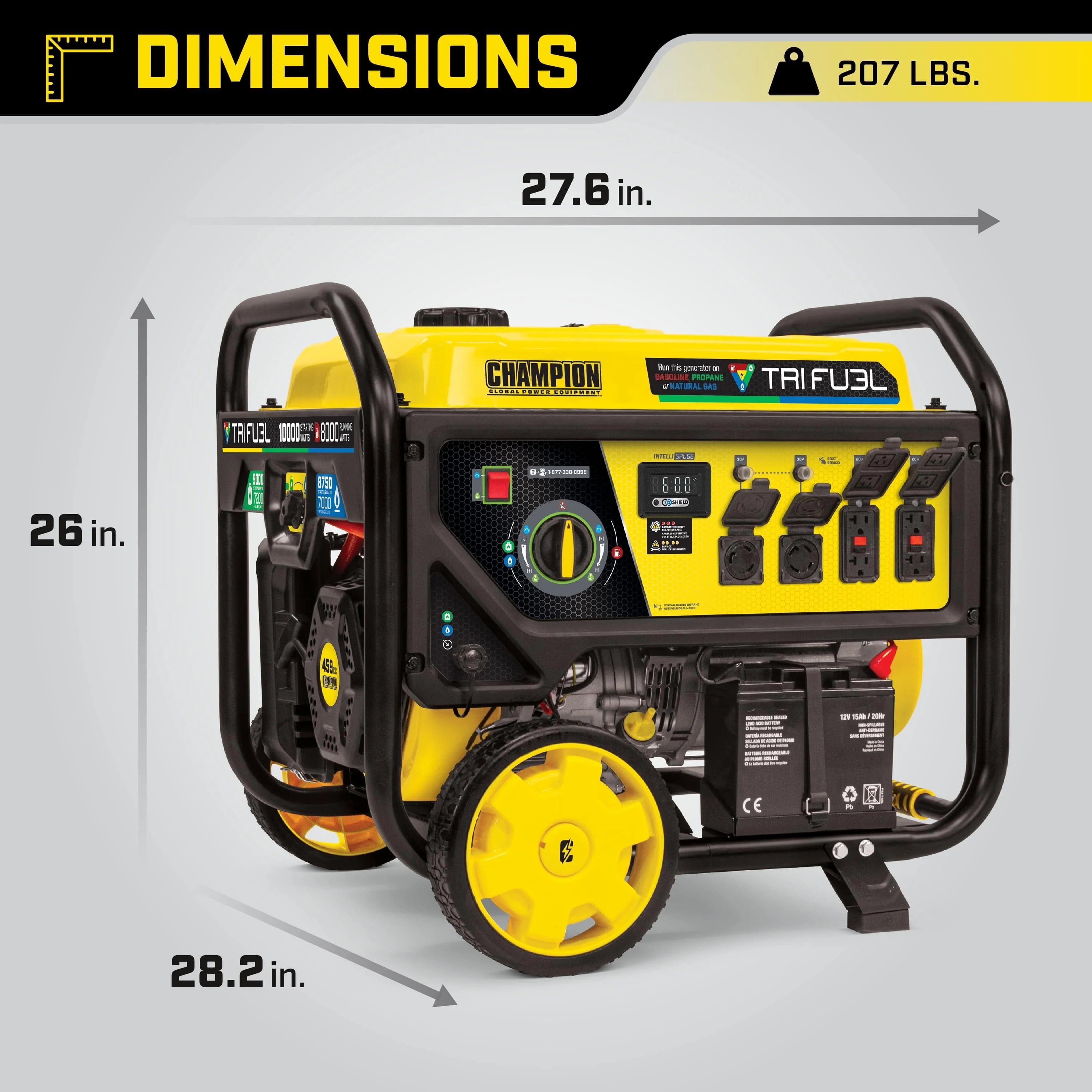 Champion Power Equipment 8000-Watt Tri-Fuel Portable Generator with Electric Start X701742