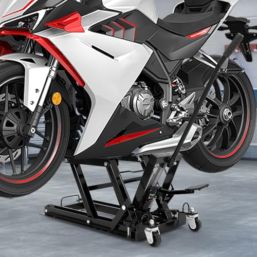 Hydraulic Motorcycle Lift Jack 1500Lb ATV Scissor Lift with Height Adjustment, Red I401623