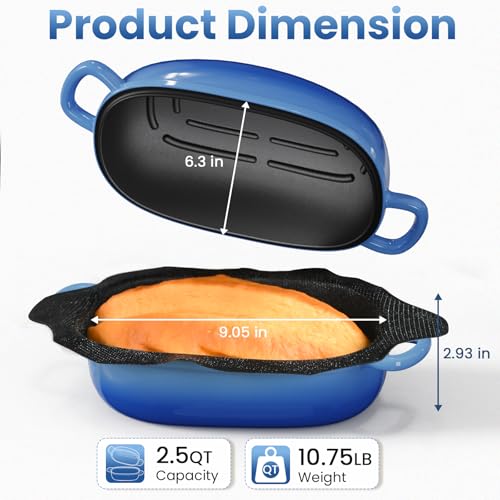 Cast Iron Dutch Bread Oven with Lid for Sourdough Baking, 2.5QT, Blue Oval C117511