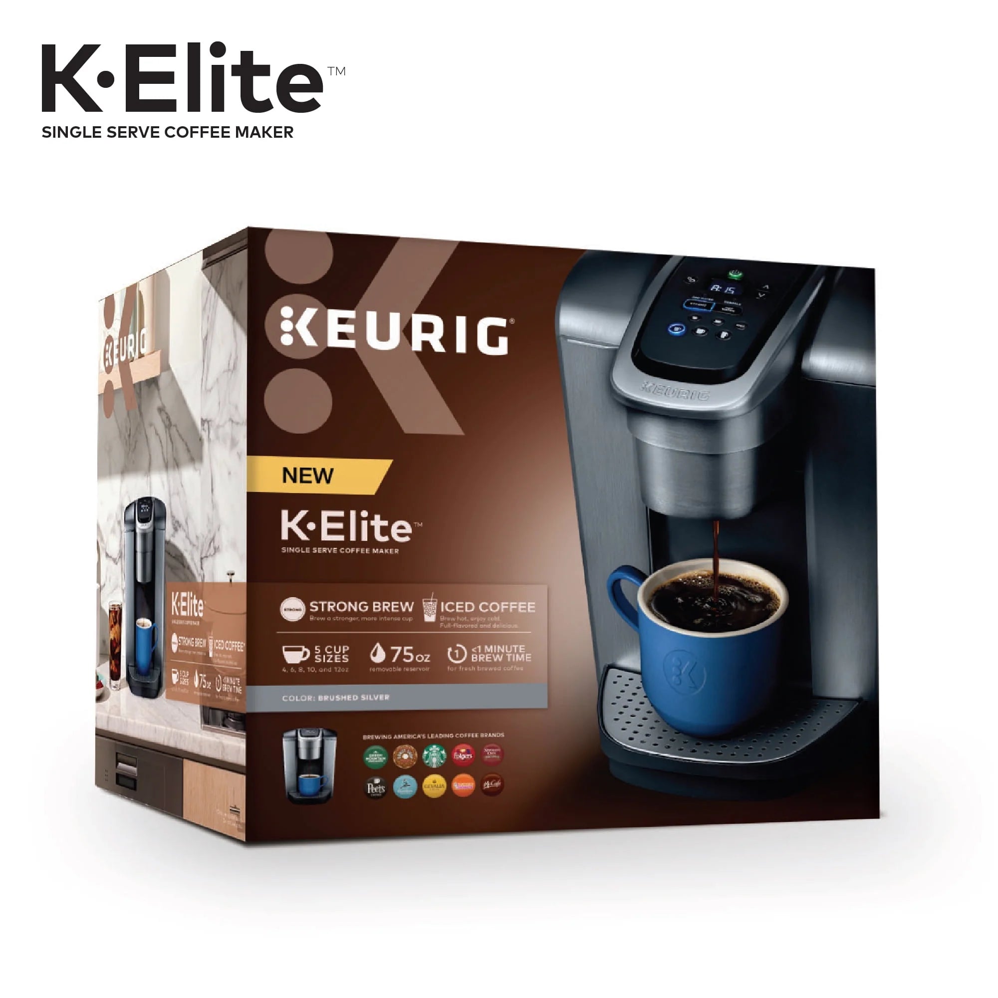 Keurig K-Elite Single-Serve K-Cup Pod Coffee Maker, Brushed Silver E378947