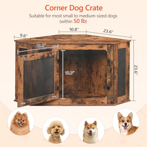 Corner Dog Crate Furniture Wooden Kennel End Table for Small Medium Dogs Greige and Black V3428