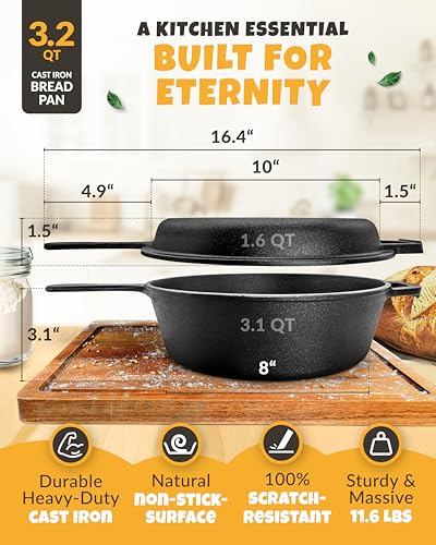 Rectangular Cast Iron Dutch Oven for Bread Baking with Lid, 3.2QT Q40886
