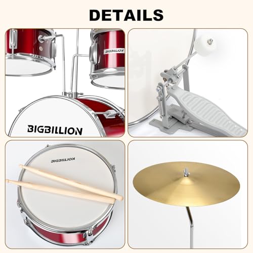 3-Piece Kids Drum Set with Cymbal, Pedal & Sticks (Pink) S64056
