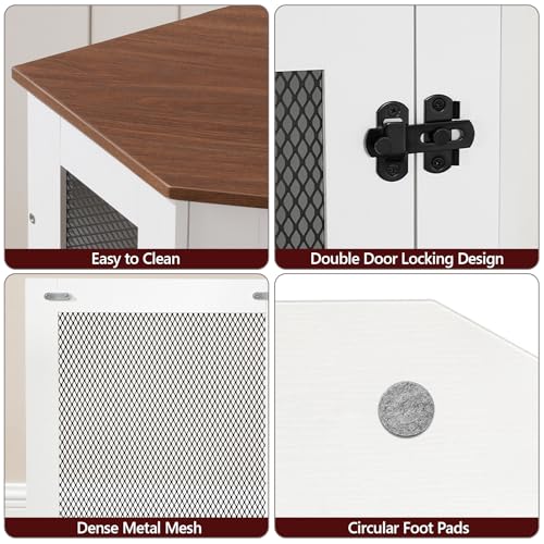 Corner Dog Crate Furniture Wooden Kennel End Table for Small Medium Dogs Greige and Black V3428