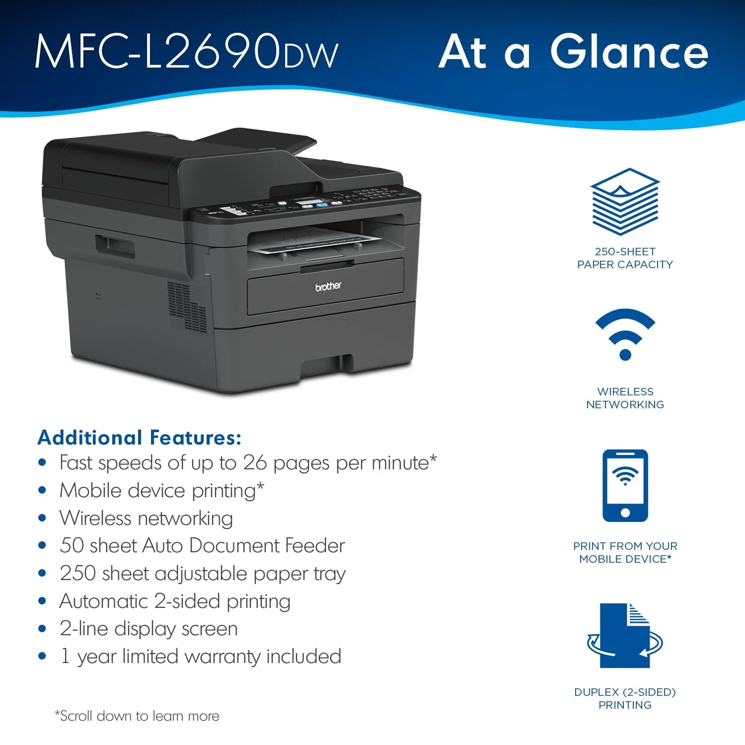 Brother MFC-L2690DW Monochrome Laser All-in-One Printer Y543723