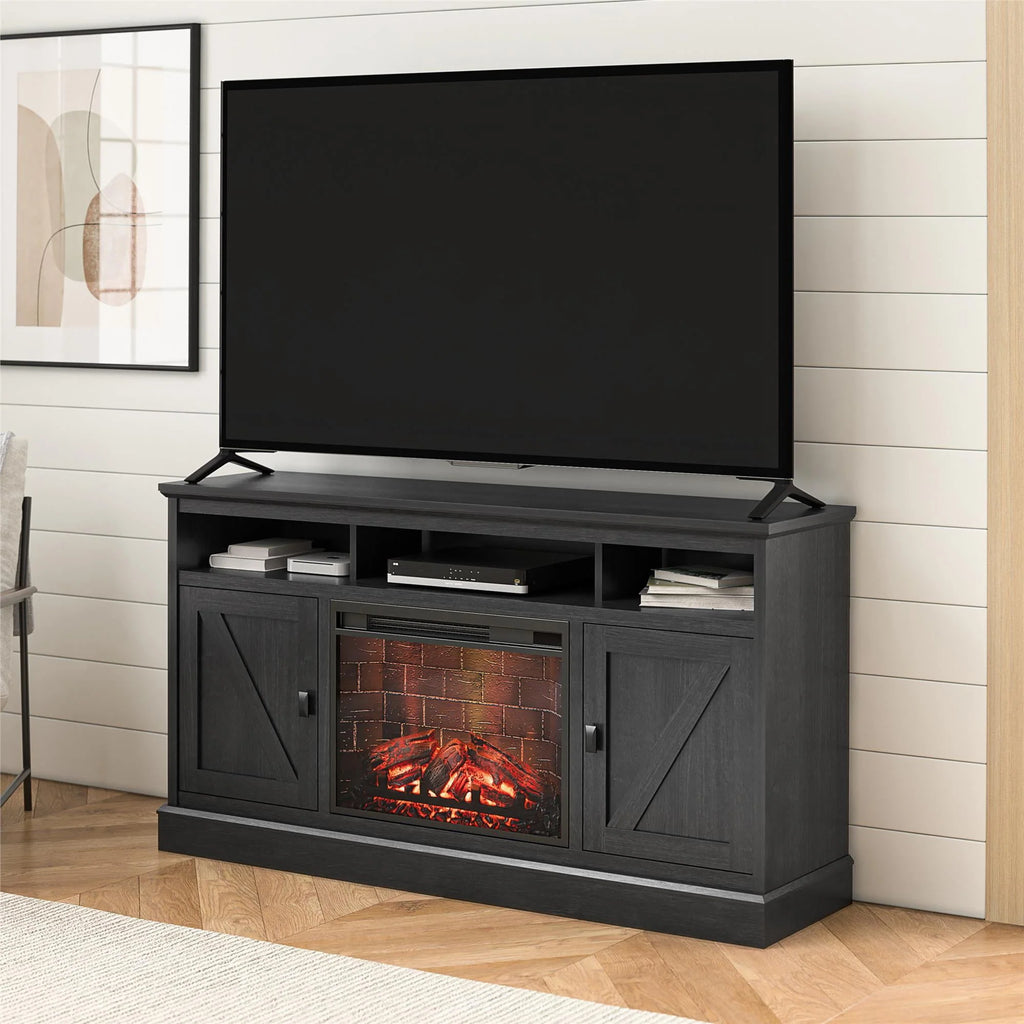 Ameriwood Home Ashton Lane Electric Fireplace TV Stand for TVs up to 65, Black Oak D206311