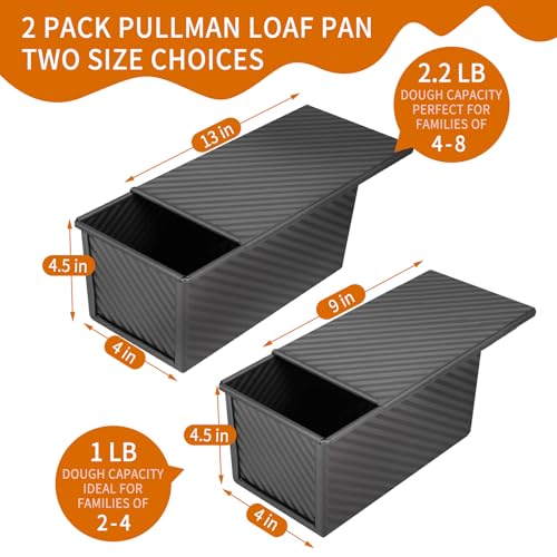 Cast Iron Bread Pan with Lid, 2LB Pullman Loaf Pan, Non-Stick, Dual Handle H7086
