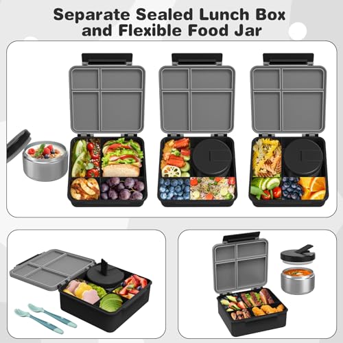 Bento Lunch Box with 8oz Soup Thermo, Kids Leakproof 4 Compartment, Pink B2720