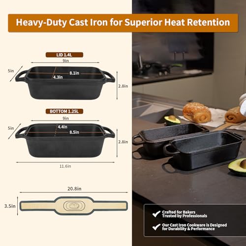 Cast Iron Bread Pan with Lid 9"x5", Set of 2 (Black) N777454