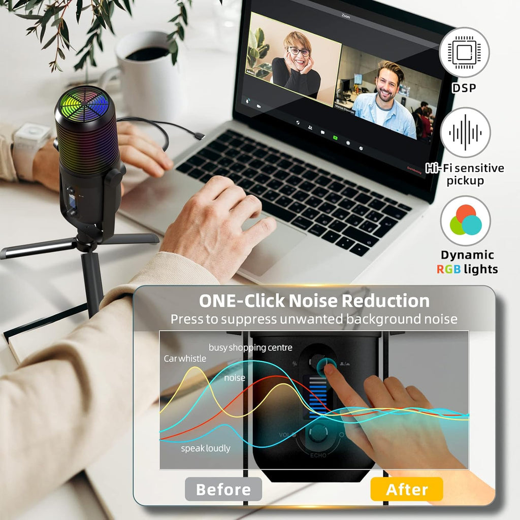 RGB Gaming USB Microphone with Tripod Stand for Streaming and Podcasting, 2 Pack V909177