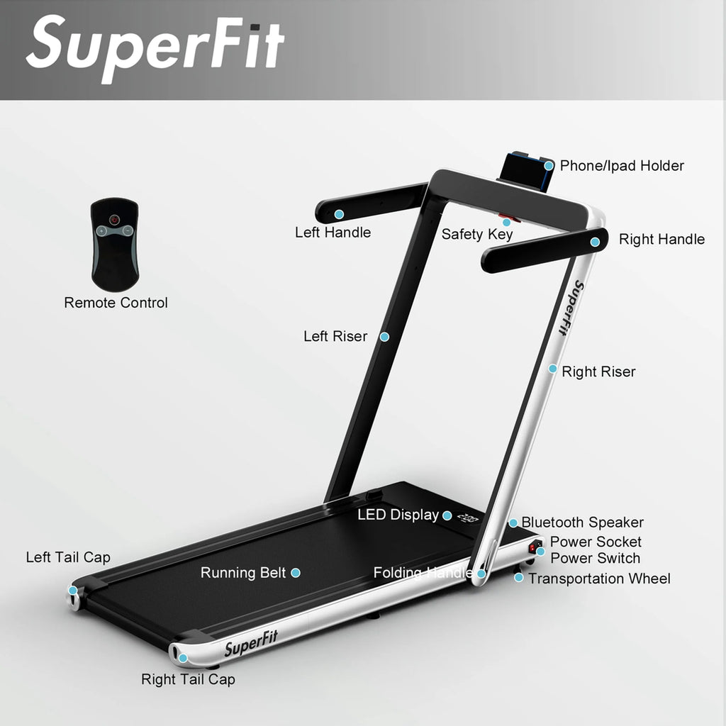 SuperFit 2 in 1 Folding Treadmill with APP Control Speaker Black D991