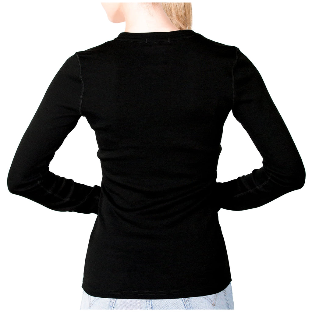 MERIWOOL Women's Merino Wool Midweight Baselayer Crew - Black - XS C399101