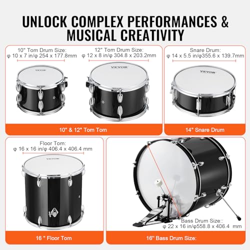 VEVOR Adult 5-Piece Drum Set, 22 Inch Full Size Kit, Black L366261