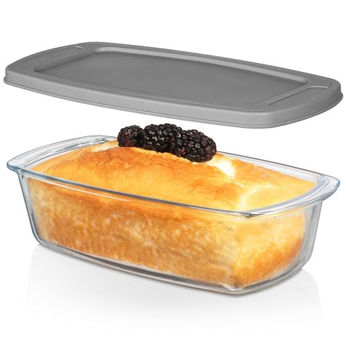 Razab Glass Loaf Pan with Lids, 7.6 Cups, Set of 2, Oven and Microwave Safe Z2943