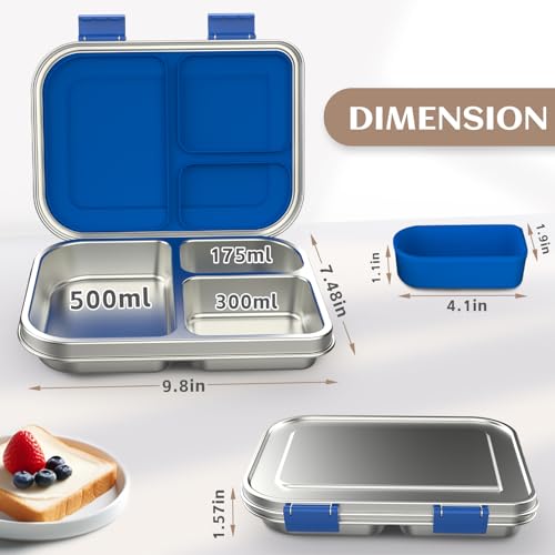 Stainless Steel Bento Box for Kids, 3 Compartments, Leak Proof, Dishwasher Safe, Pink A5921
